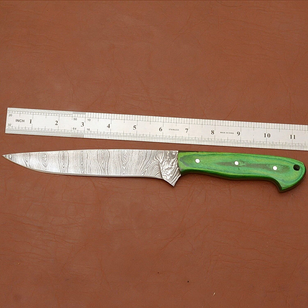 Mastercrafted Damascus Steel Kitchen Knife Elegant Wooden Handle Sheath 1