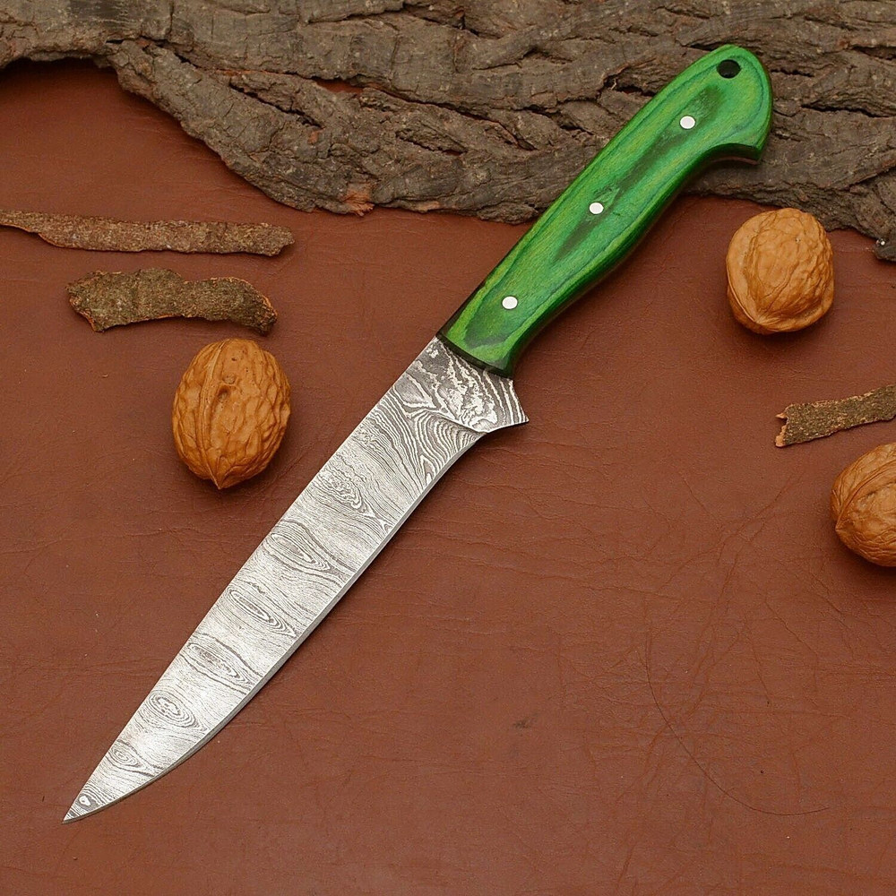 Mastercrafted Damascus Steel Kitchen Knife Elegant Wooden Handle Sheath 2