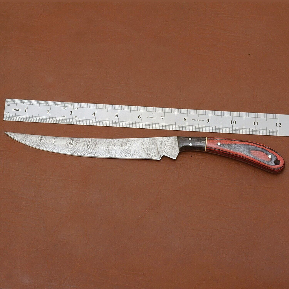Custom Damascus Steel Culinary Knife  Hand Forged Blade With Leather Sheath 2
