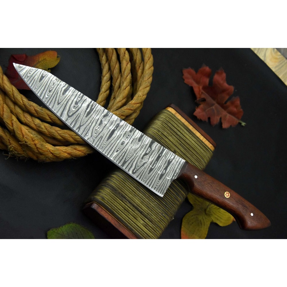 Custom Handmade Damascus Steel Chef Knife With Walnut Handle 1