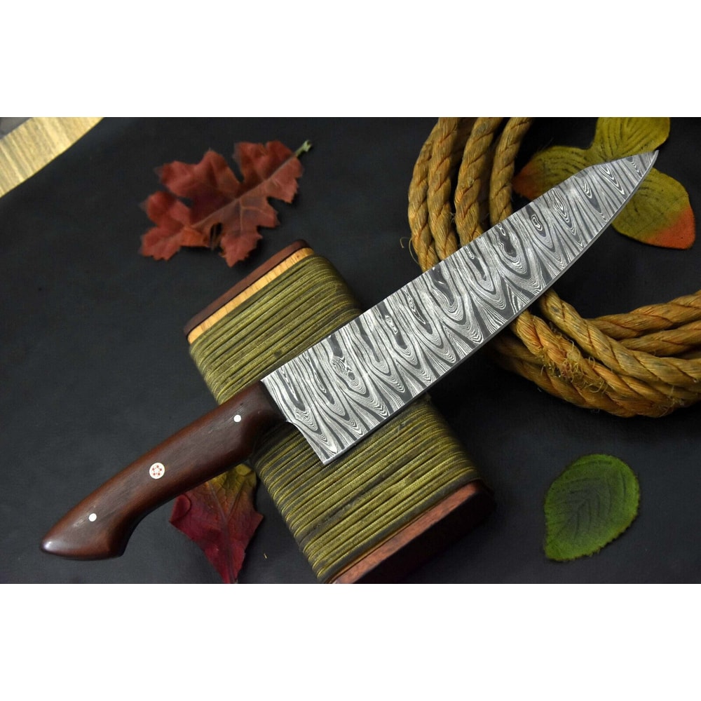Custom Handmade Damascus Steel Chef Knife With Walnut Handle 2
