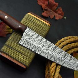 custom handmade damascus steel chef knife with walnut handle