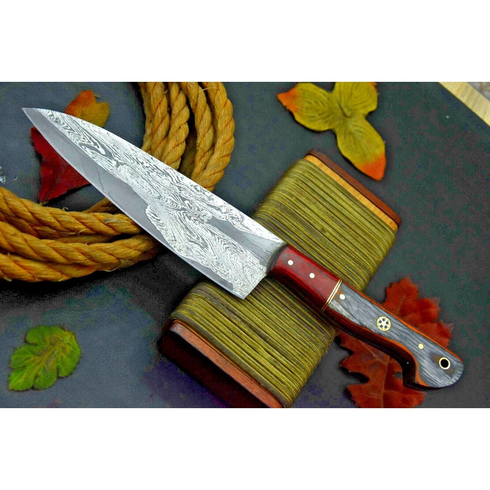 Professional Damascus Steel Fixed Blade Kitchen Knife Walnut Handle 1