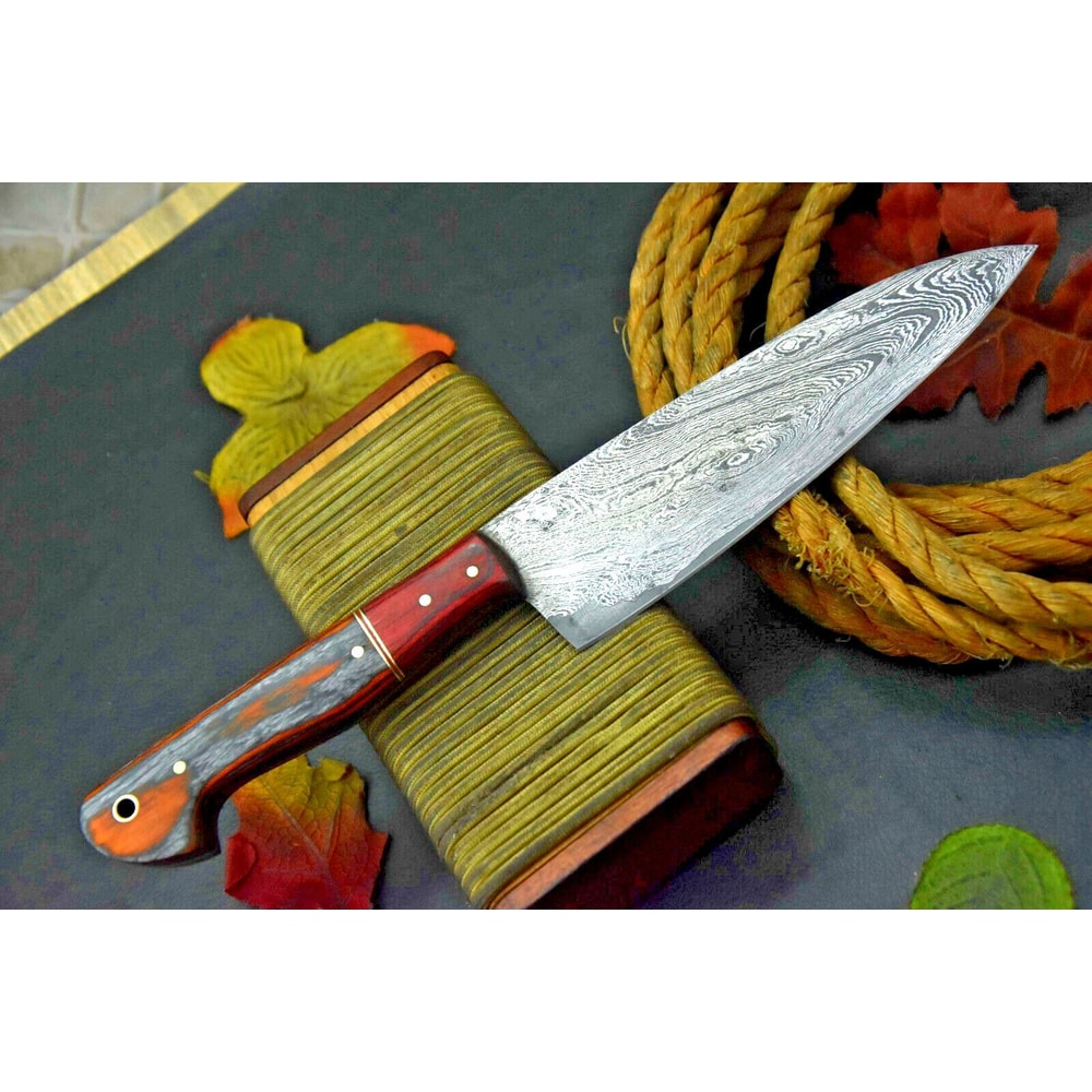 Professional Damascus Steel Fixed Blade Kitchen Knife Walnut Handle 2