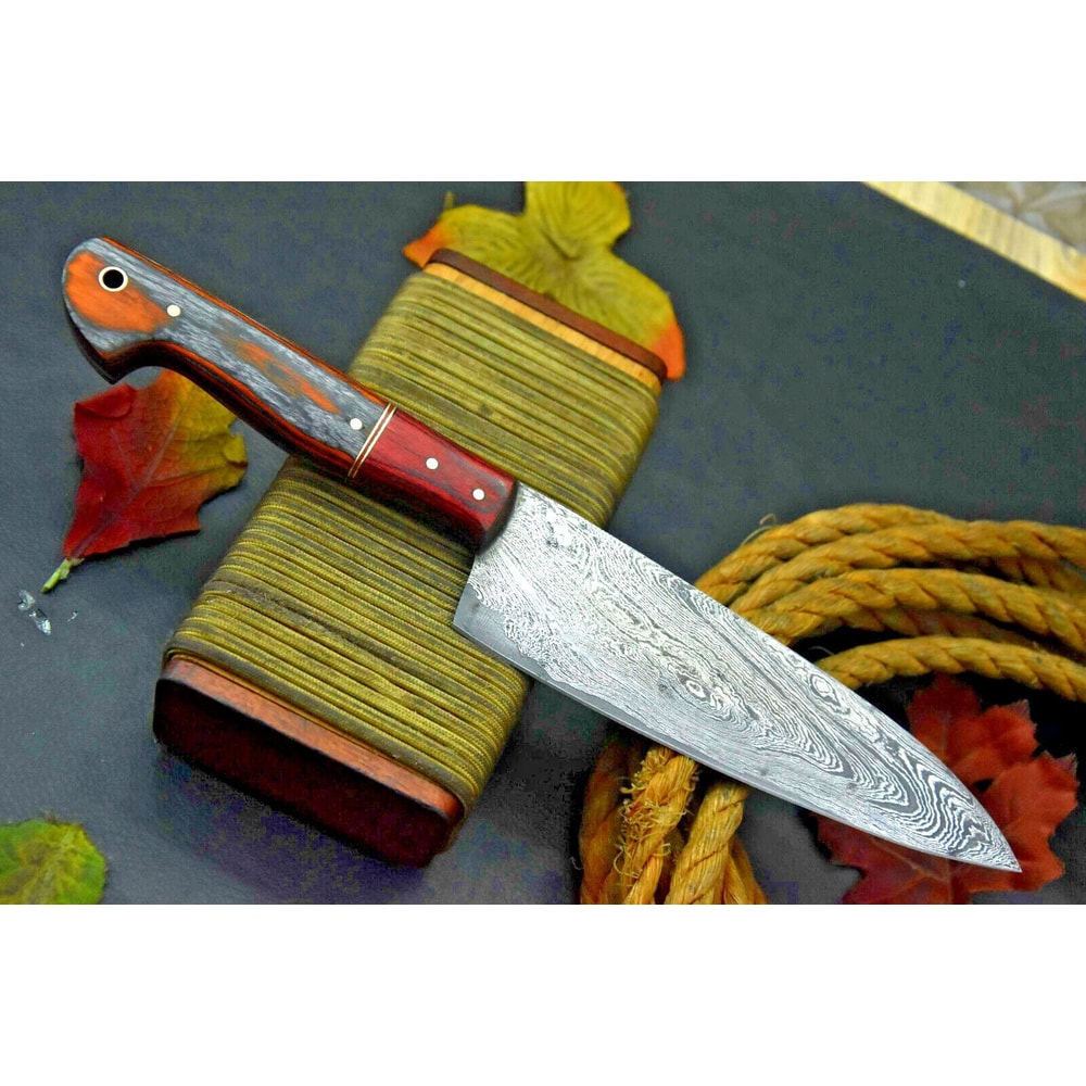 Professional Damascus Steel Fixed Blade Kitchen Knife Walnut Handle 0