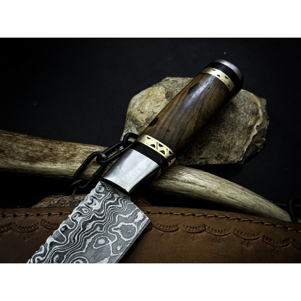 Handmade Damascus Steel Chef Knife With Wood Handle And Leather Sheath 2
