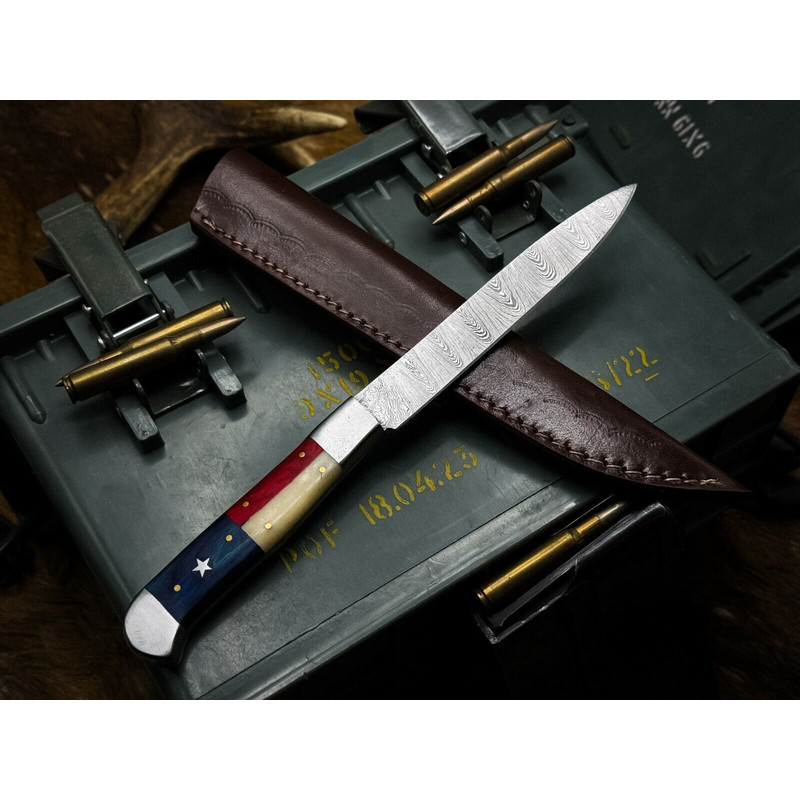 Handmade Damascus Steel Chef Knife With Bone Handle And Leather Sheath 1