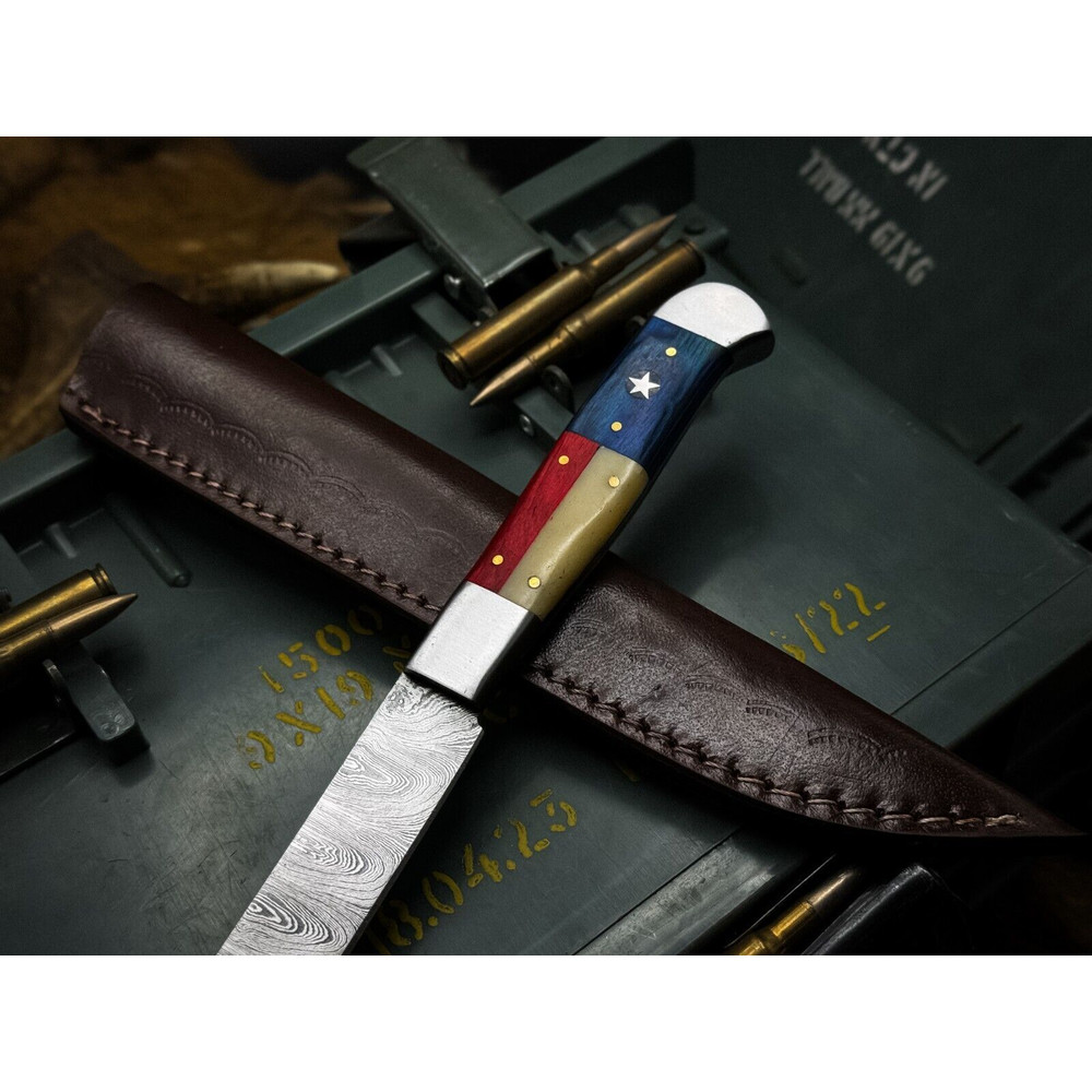 Handmade Damascus Steel Chef Knife With Bone Handle And Leather Sheath 2