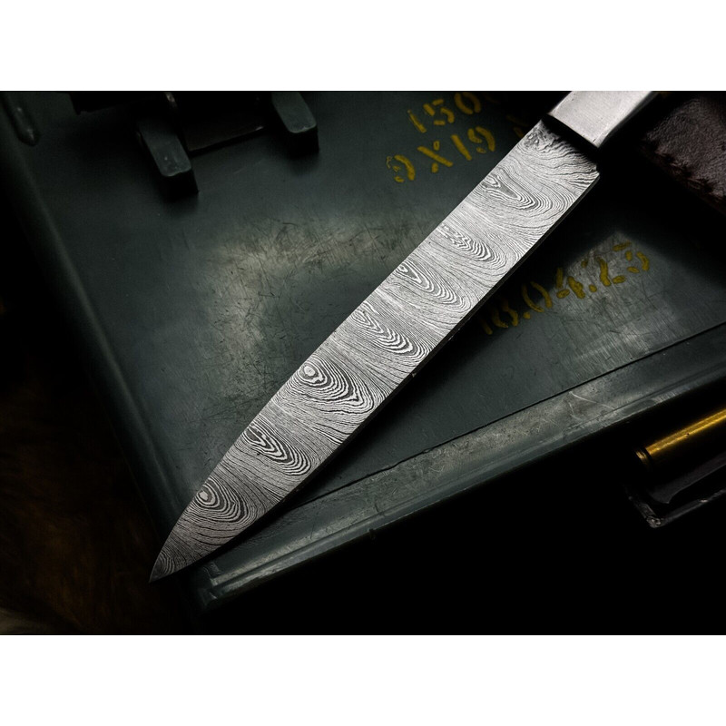 Handmade Damascus Steel Chef Knife With Bone Handle And Leather Sheath 3