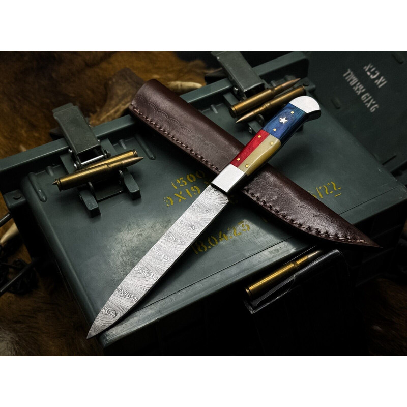 Handmade Damascus Steel Chef Knife With Bone Handle And Leather Sheath 0