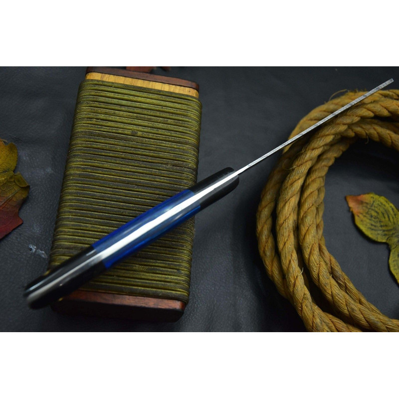 Handmade Damascus Steel Chef Knife With Horn Handle And Leather Sheath 3