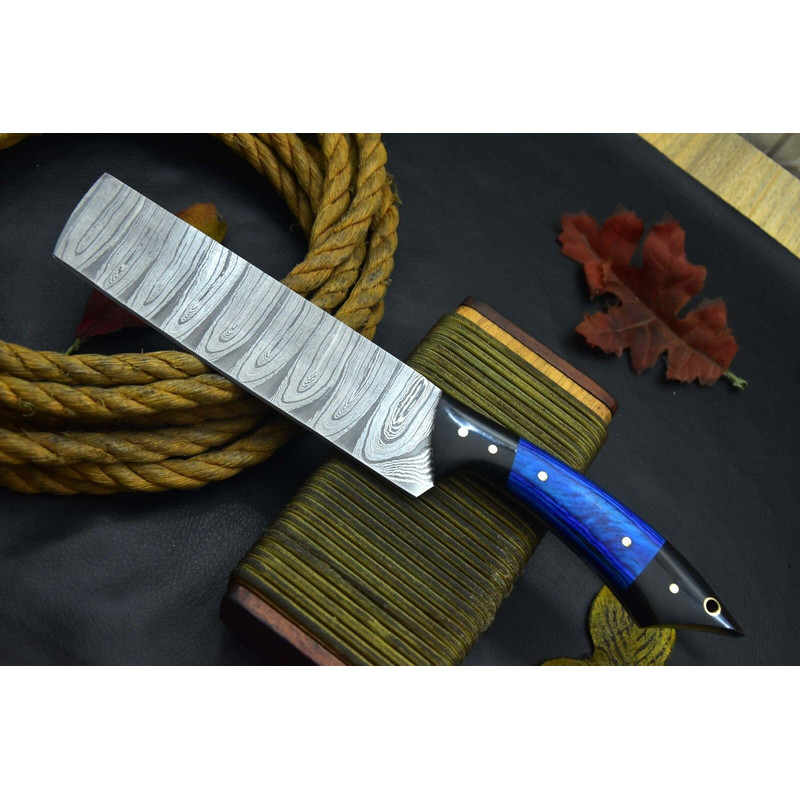 Handmade Damascus Steel Chef Knife With Horn Handle And Leather Sheath 1