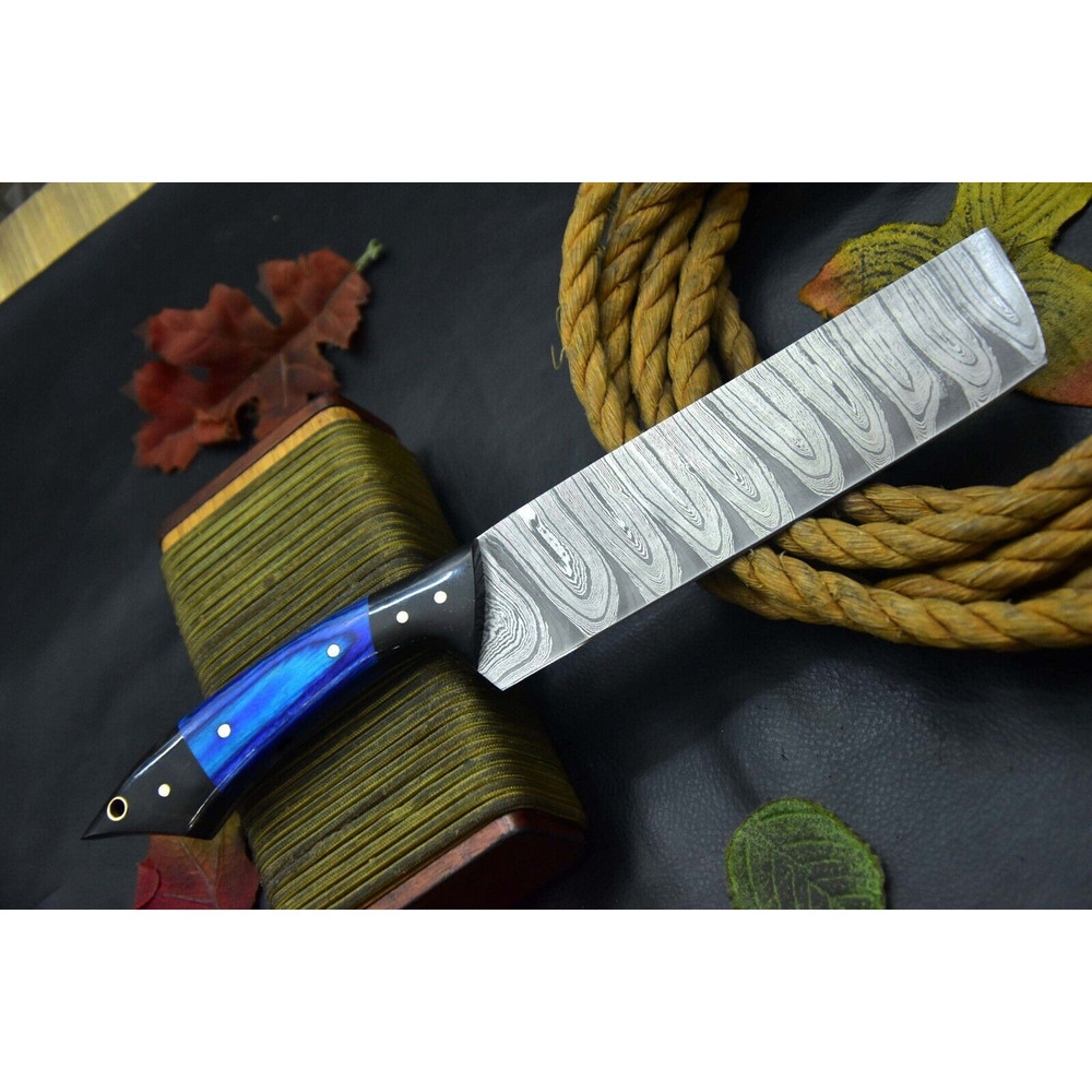 Handmade Damascus Steel Chef Knife With Horn Handle And Leather Sheath 2