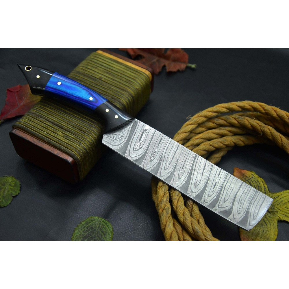 Handmade Damascus Steel Chef Knife With Horn Handle And Leather Sheath 0