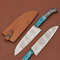 Damascus Steel Chef Knife 7 Kitchen Knife With Wooden Handle Leather Sheath 0