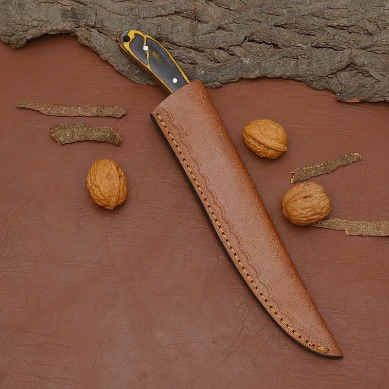 12 Handmade Damascus Steel Chef Knife Razor Sharp Kitchen Knife With Leather Sheath 3