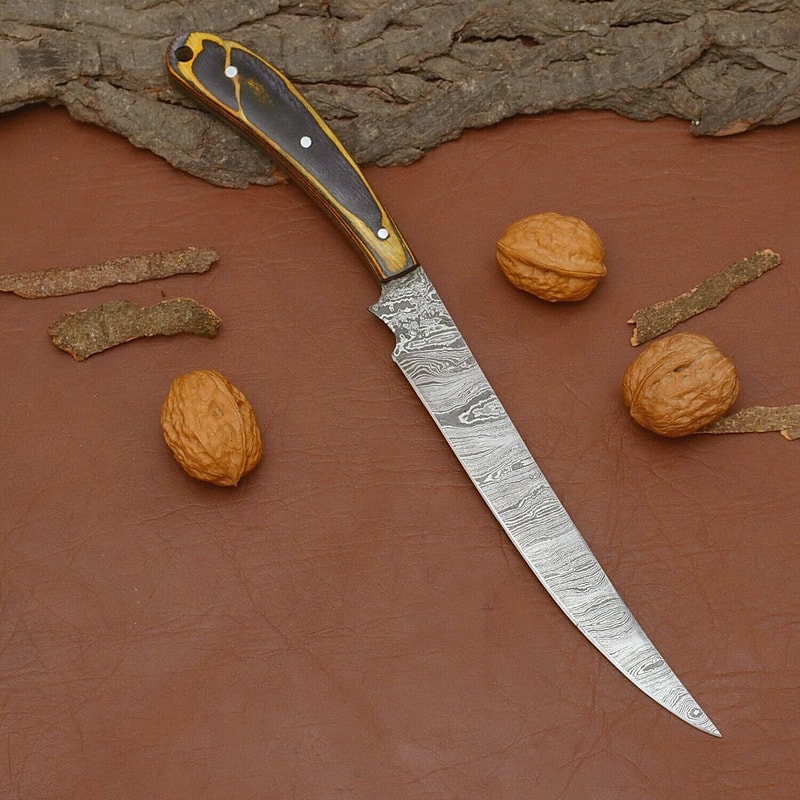 12 Handmade Damascus Steel Chef Knife Razor Sharp Kitchen Knife With Leather Sheath 1