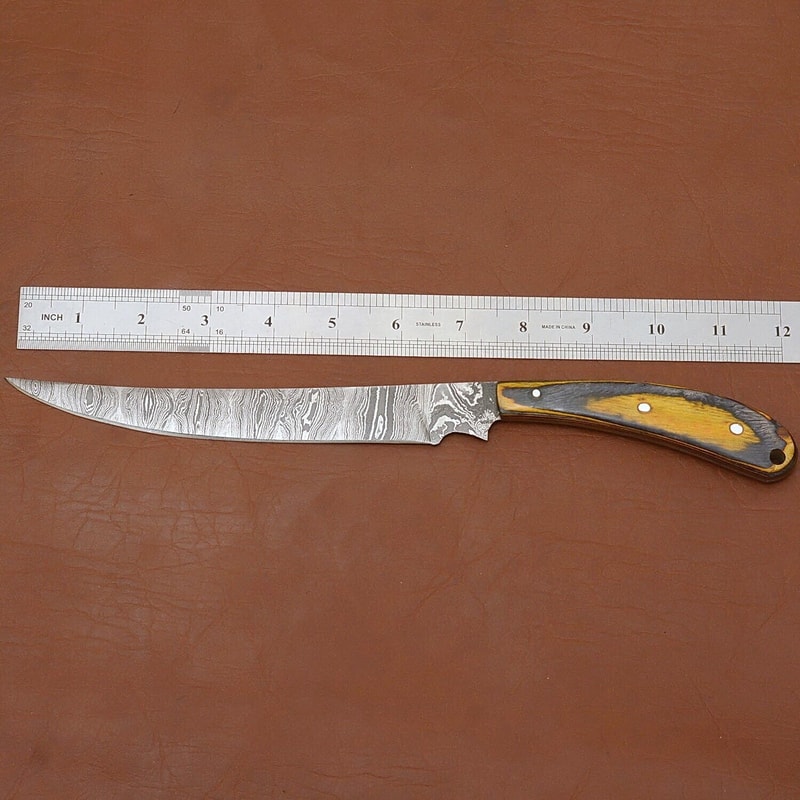 12 Handmade Damascus Steel Chef Knife Razor Sharp Kitchen Knife With Leather Sheath 2