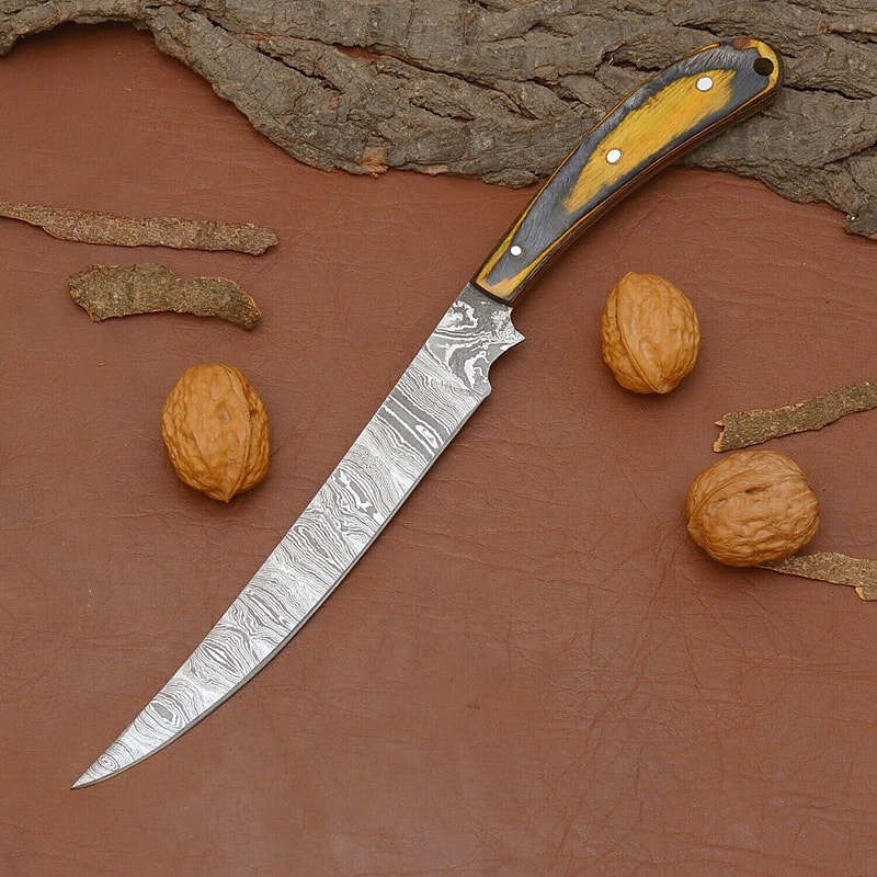 12 Handmade Damascus Steel Chef Knife Razor Sharp Kitchen Knife With Leather Sheath 0