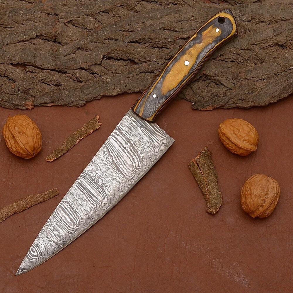 Damascus Steel Chef Knife Handmade Kitchen Knife With Natural Wood Handle 0