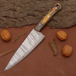 damascus steel chef knife – handmade kitchen knife with natural wood handle