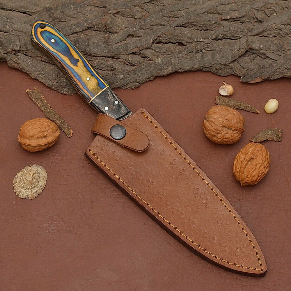 HandForged Damascus Chef Knife  7 Blade Kitchen Knife With Leather Cover 3