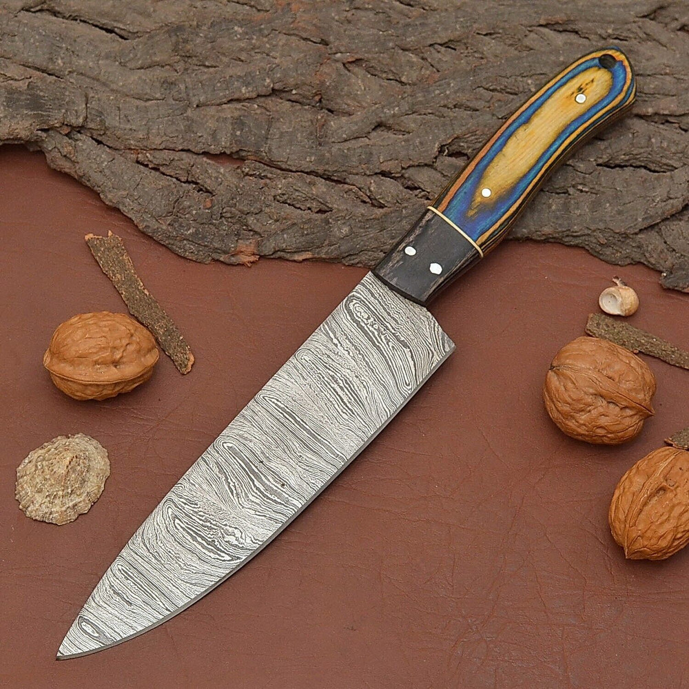 HandForged Damascus Chef Knife  7 Blade Kitchen Knife With Leather Cover 2