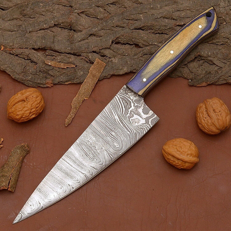 12 Damascus Steel Chef Knife  HandForged Kitchen Knife With Leather Sheath 2