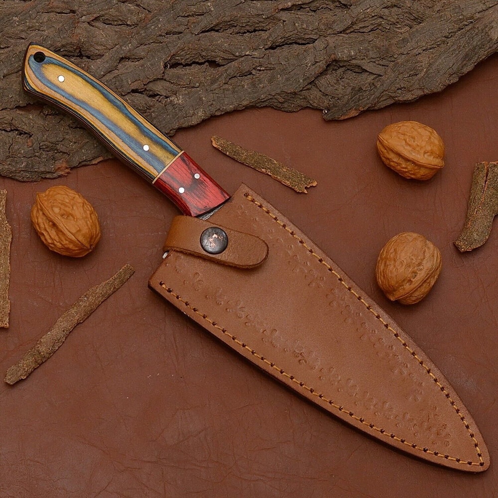 HandForged Damascus Kitchen Knife 7 Inch Blade With Elegant Wood Handle 3