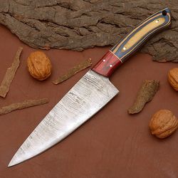 hand-forged damascus kitchen knife – 7 inch blade with elegant wood handle