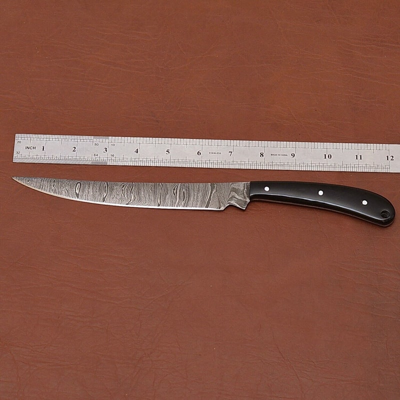 Artisan Damascus Steel Knife Custom Made Chef Knife With Leather Sheath 2