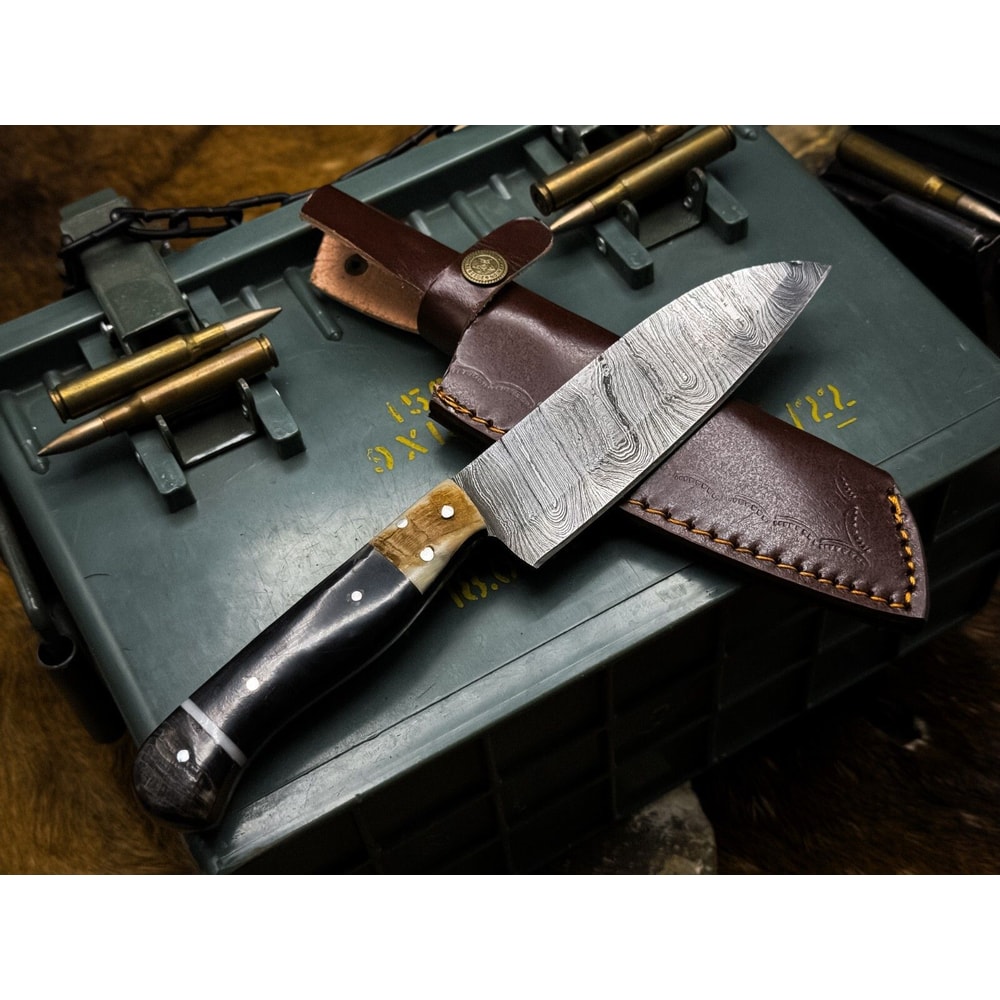 Artisan Damascus Steel Knife Custom Made Chef Knife With Leather Sheath 1