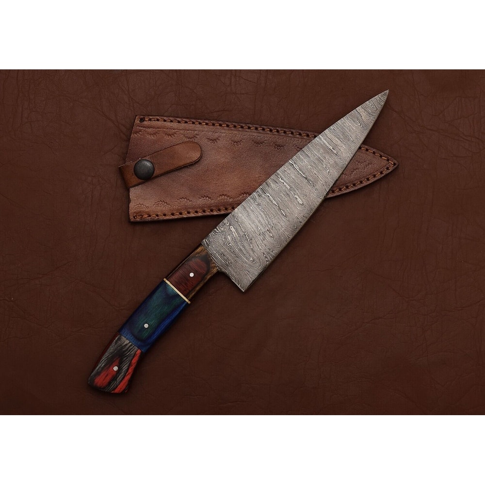 Sharp Handmade Damascus Steel Chef Knife 7 Blade With Premium Leather Sheath 1