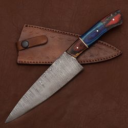 sharp handmade damascus steel chef knife – 7" blade with premium leather sheath