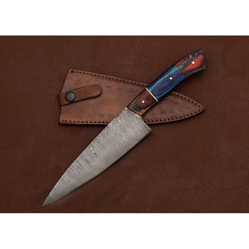 Sharp Handmade Damascus Steel Chef Knife 7 Blade With Premium Leather Sheath 0