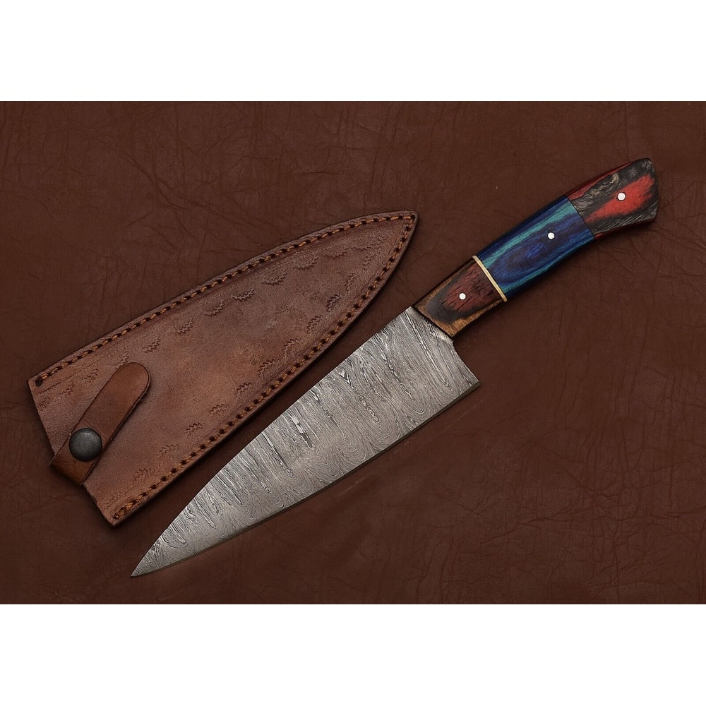 Sharp Handmade Damascus Steel Chef Knife 7 Blade With Premium Leather Sheath 2