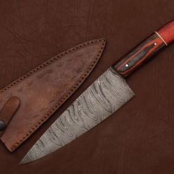 damascus steel cooking knife – handmade 7 inch chef knife with wooden grip