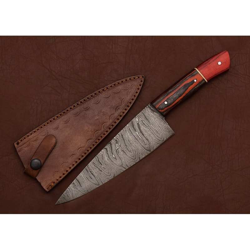 Damascus Steel Cooking Knife Handmade 7 Inch Chef Knife With Wooden Grip 0