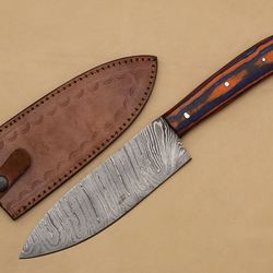 custom forged damascus steel chef knife – wooden handle knife for home & camping