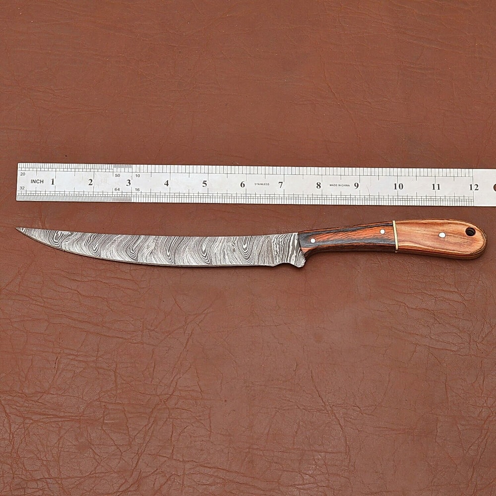 12 Handmade Damascus Steel Chef Knife Wood Handle Leather Sheath Included 2