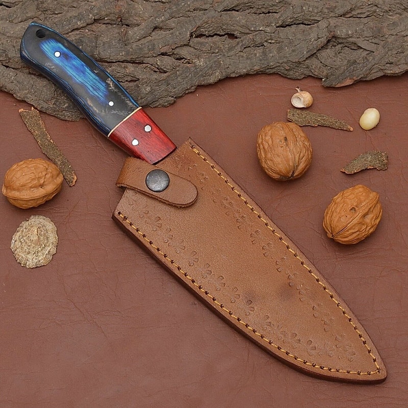 Custom Crafted Damascus Steel Kitchen Knife Sharp Blade With Wooden Handle 3