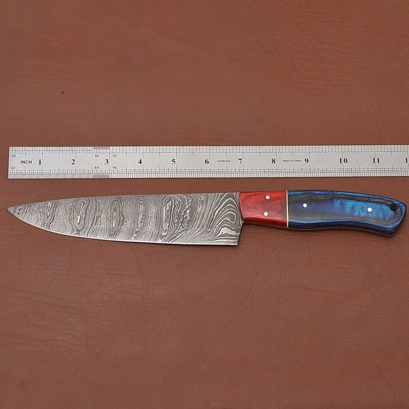 Custom Crafted Damascus Steel Kitchen Knife Sharp Blade With Wooden Handle 2
