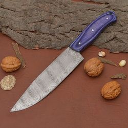 handmade damascus steel chef fillet knife – professional kitchen & outdoor knife with wood handle