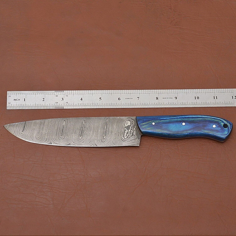 Custom Forged Damascus Steel Kitchen Knife  Fillet Chef Knife With Leather Sheath 1