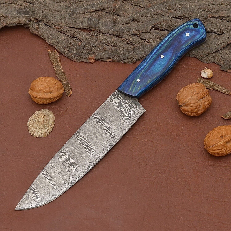 Custom Forged Damascus Steel Kitchen Knife  Fillet Chef Knife With Leather Sheath 2