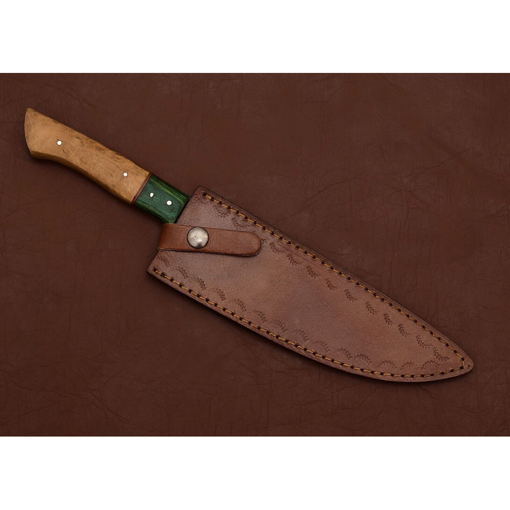 Handmade Damascus Kitchen Knife  7 Inch Fillet Blade With Leather Sheath 3