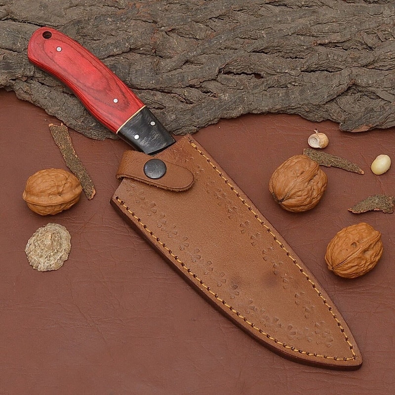 Razor Sharp Handmade Damascus Steel Fillet Knife Wooden Handle Leather Sheath 3