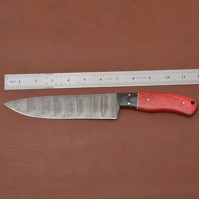 Razor Sharp Handmade Damascus Steel Fillet Knife Wooden Handle Leather Sheath 1