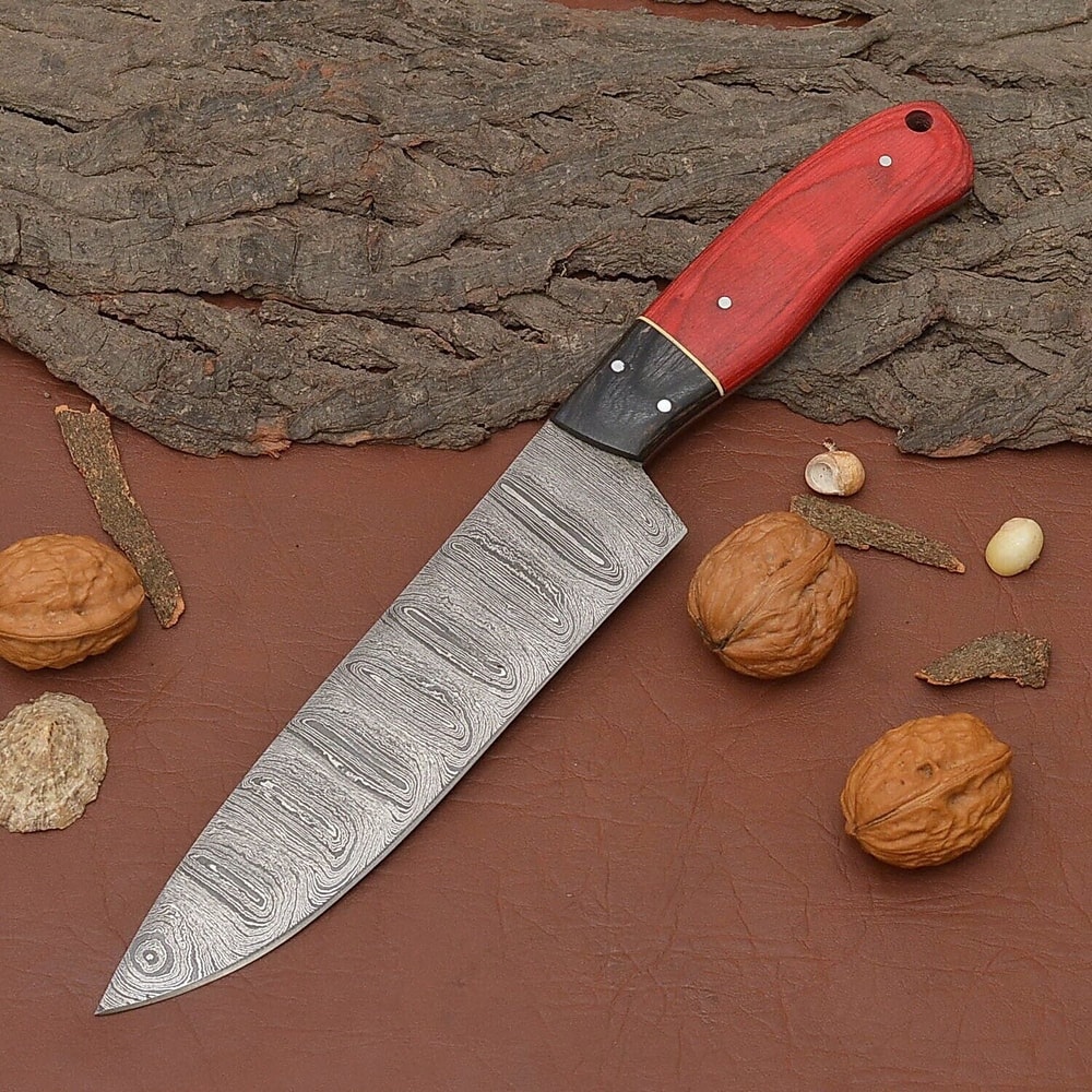 Razor Sharp Handmade Damascus Steel Fillet Knife Wooden Handle Leather Sheath 0