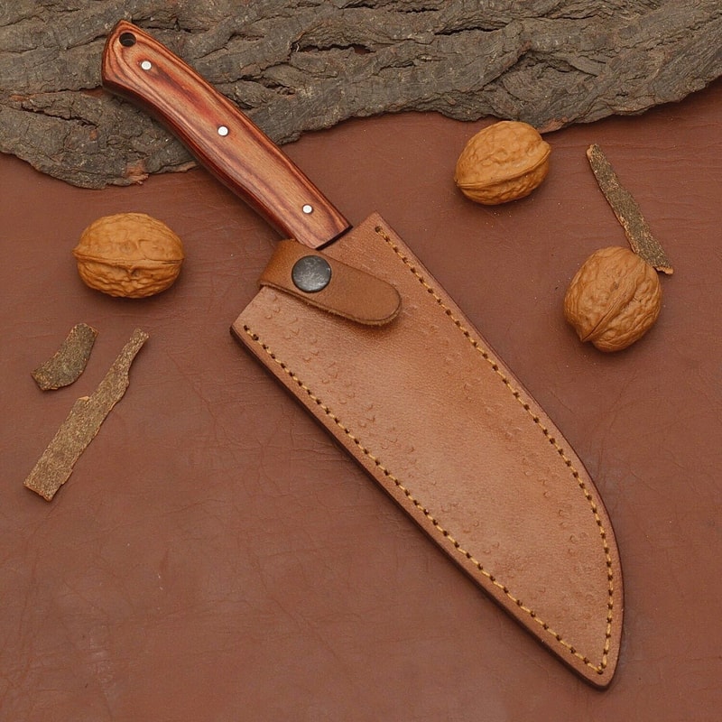 Custom Forged Damascus Steel Fillet Knife Professional Chef Knife With Leather Sheath 3